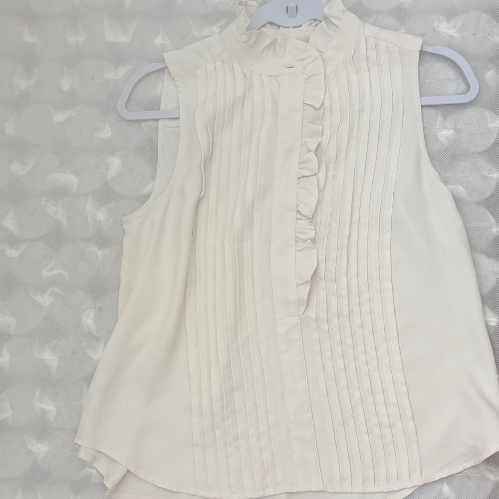 Ann Taylor Cream Ruffle Sleeveless Blouse